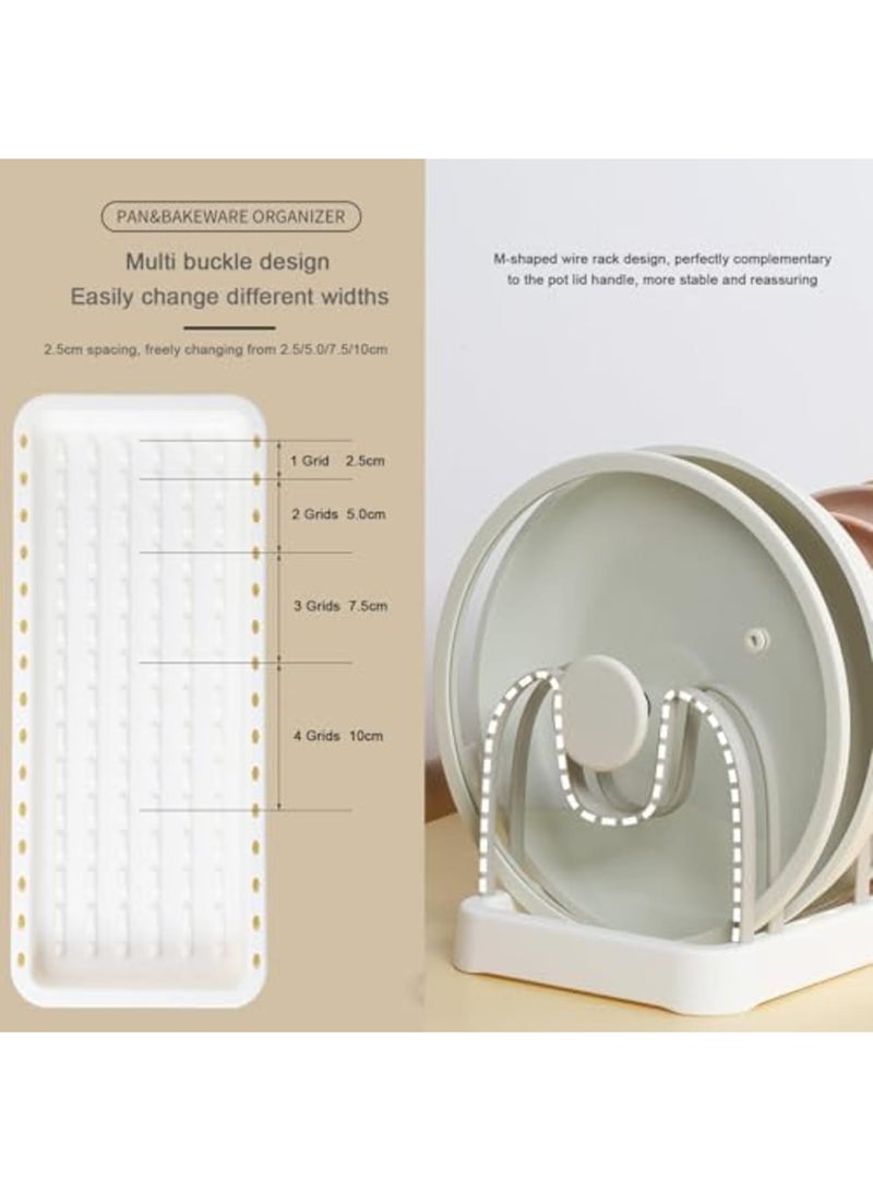 SYOSI Pot and Pan Organizer with 8 Adjustable Compartments - Expandable Cookware & Bakeware Rack for Cabinet/Drawer Storage, Lid Holder for Cutting Boards, Dishes & Baking Sheets (Khaki Gray) - Image 3