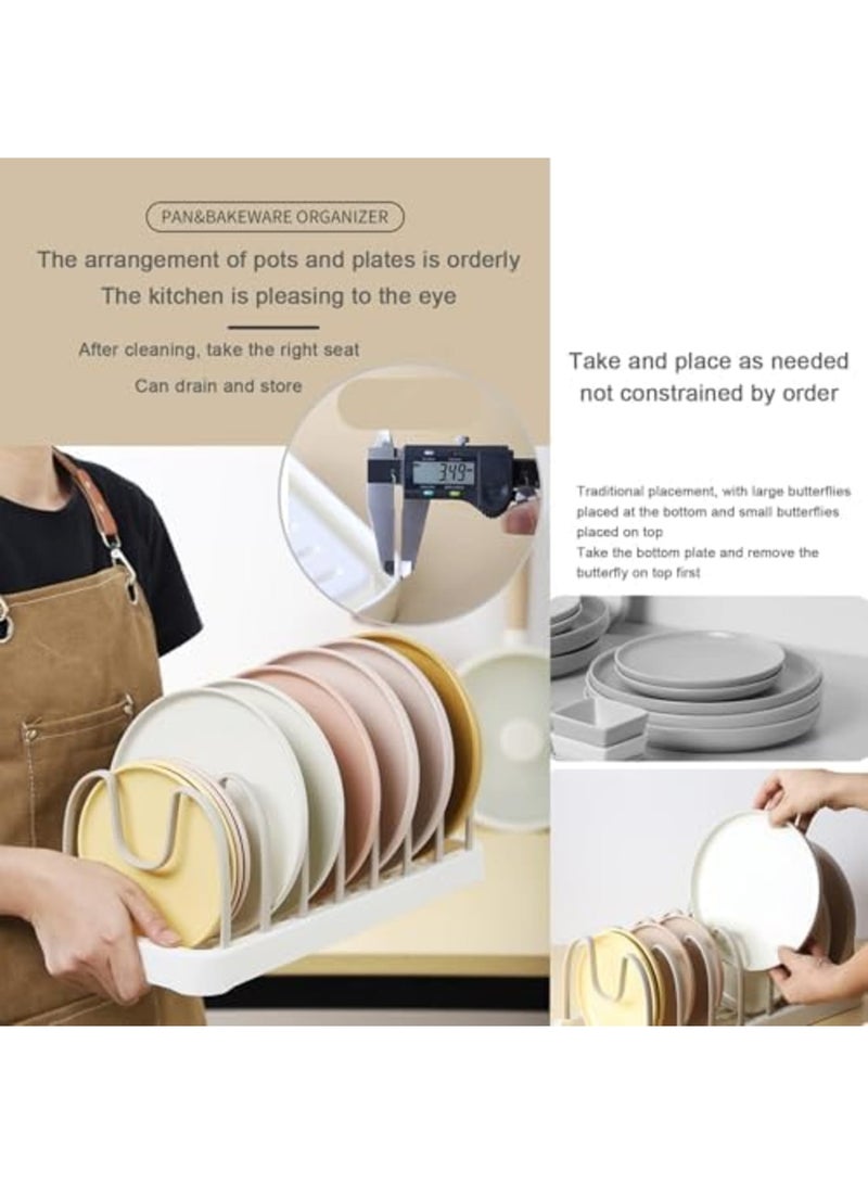 SYOSI Pot and Pan Organizer with 8 Adjustable Compartments - Expandable Cookware & Bakeware Rack for Cabinet/Drawer Storage, Lid Holder for Cutting Boards, Dishes & Baking Sheets (Khaki Gray) - Image 4