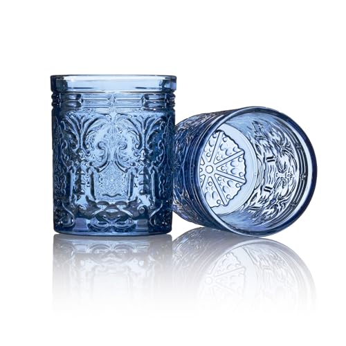 Godinger Old Fashioned Whiskey Glasses, Drinking Glasses, Vintage Decor, Glass Cups, Water Glasses, Cocktail Glasses - Jax Collection, 12oz, Blue, Set of 4 - Image 2
