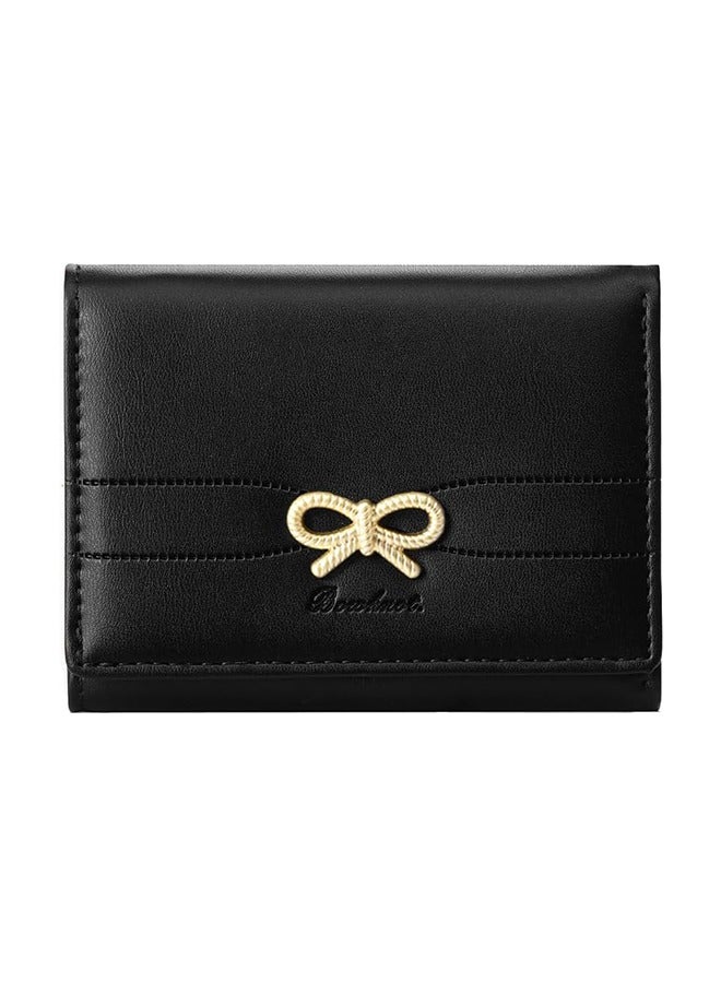 Fashion Wallets Girls Cute Coquette Bow Small Wallet Aesthetic Card Holder ID Window Purse for Women (Black) - Image 1