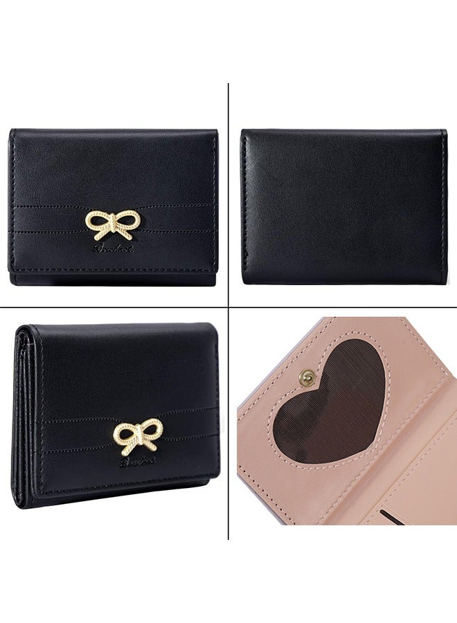 Fashion Wallets Girls Cute Coquette Bow Small Wallet Aesthetic Card Holder ID Window Purse for Women (Black) - Image 3