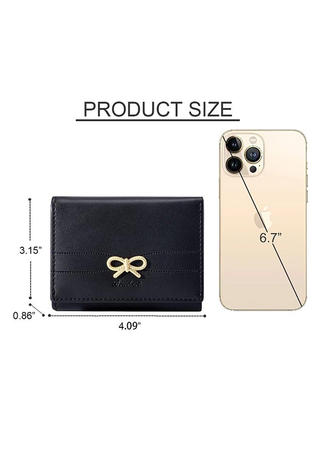 Fashion Wallets Girls Cute Coquette Bow Small Wallet Aesthetic Card Holder ID Window Purse for Women (Black) - Image 4
