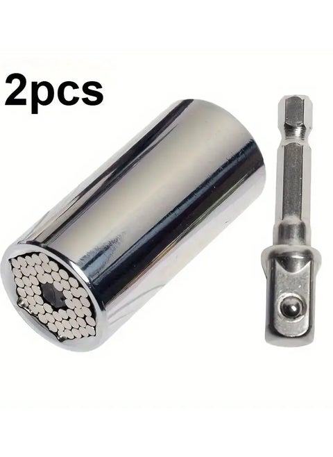 2-piece Set Universal Socket Wrench 7-19mm, Professional Multifunctional Hand Tool, Chrome Steel Construction, Manual Operation With Ratchet Wrench And Drill Adapter, Interchangeable Iron Socket, Assembly Required, Service Tool