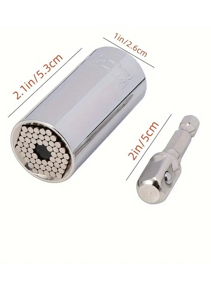 2-piece Set Universal Socket Wrench 7-19mm, Professional Multifunctional Hand Tool, Chrome Steel Construction, Manual Operation With Ratchet Wrench And Drill Adapter, Interchangeable Iron Socket, Assembly Required, Service Tool