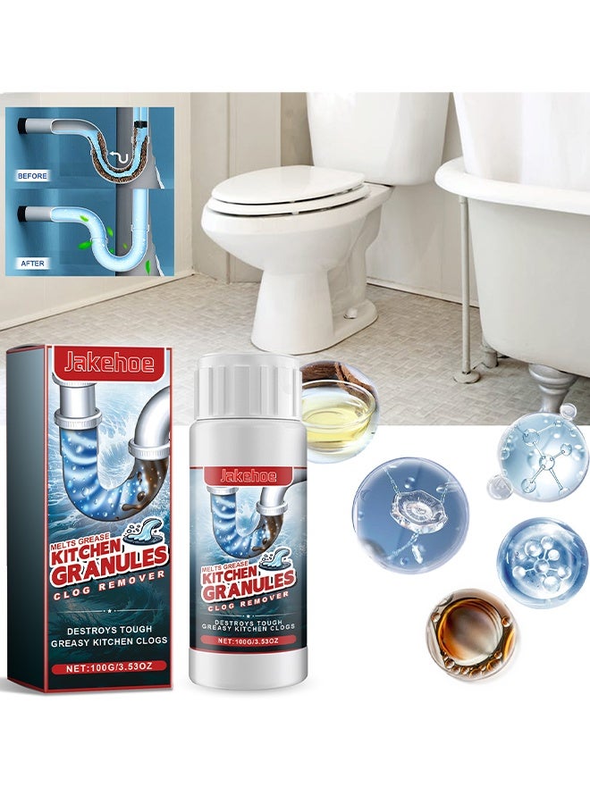 Jakehoe Powerful Pipe Dredging Agent, Sewer Deodoriser Pipe Unblocker, Multi-Purpose Pipe Cleaner, Drain Clog Remover And Cleaner, Toilet, Kitchen, Bathroom Drain Cleaning Agent, Quick Unclogging Sewer Cleaner, Drain Cleaner Powder, Quick To Unclog, 100G - Image 2