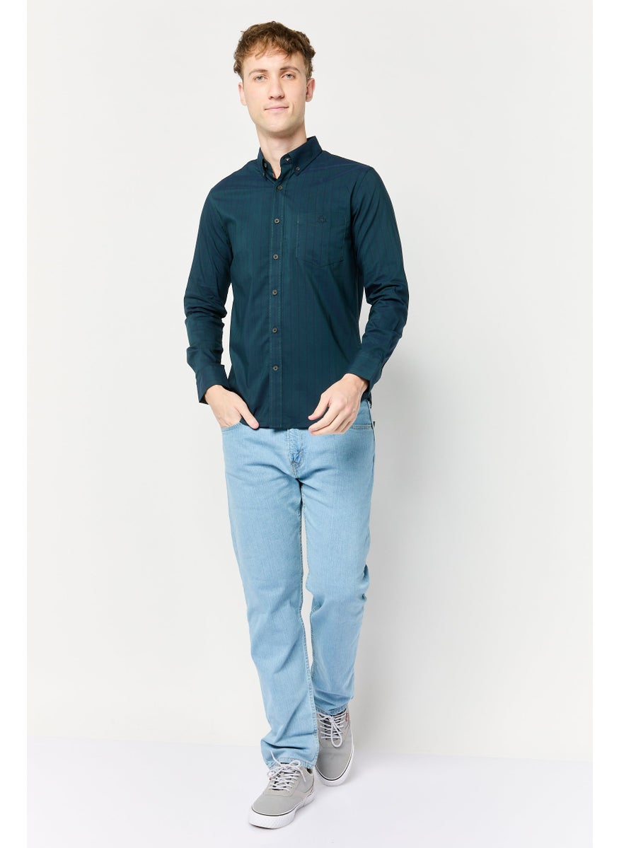 La Martina Men Tailored Fit Stripe Long Sleeves Casual Shirt, Dark Teal Blue  - Image 2