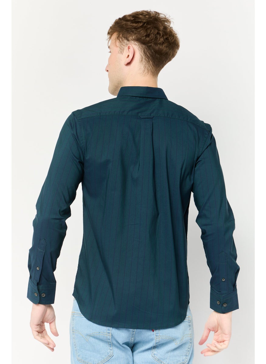 La Martina Men Tailored Fit Stripe Long Sleeves Casual Shirt, Dark Teal Blue  - Image 4