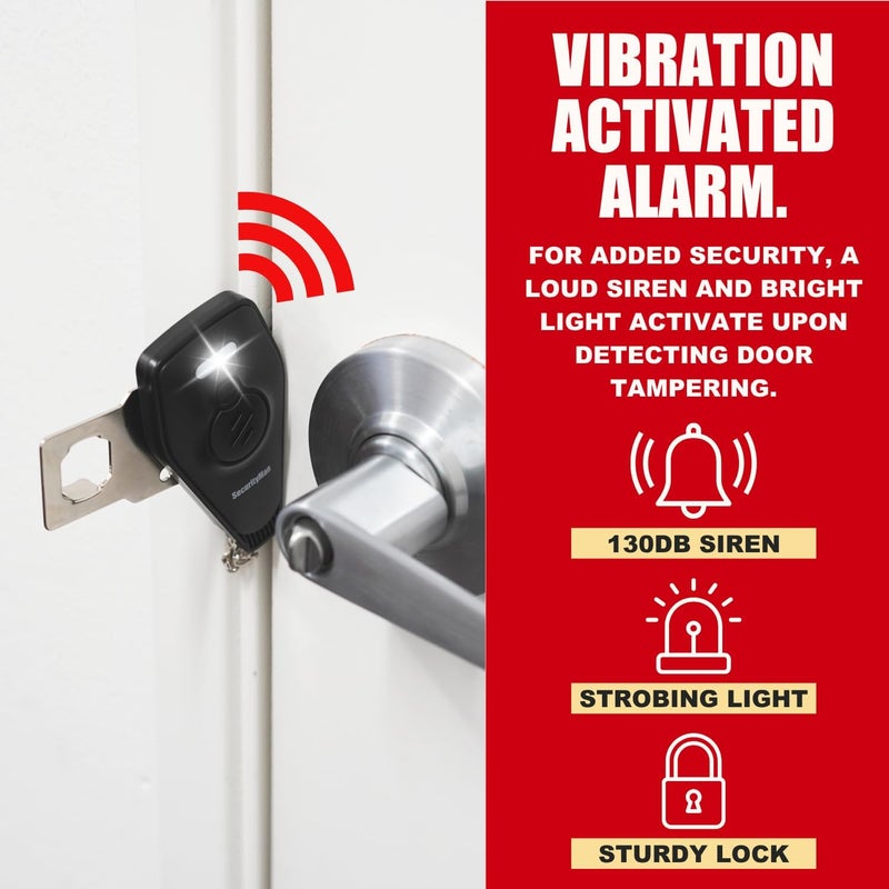 Security Man Portable Door Lock with Alarm (2 Pack) | Hotel Door Locks for Travelers Security | Loud 130dB Door Security Device for Hotel Room, Apartment Home, & Travel Safety Inside - Image 4