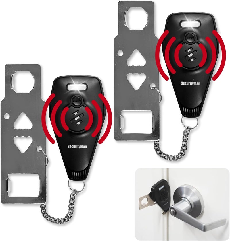 Security Man Portable Door Lock with Alarm (2 Pack) | Hotel Door Locks for Travelers Security | Loud 130dB Door Security Device for Hotel Room, Apartment Home, & Travel Safety Inside - Image 1