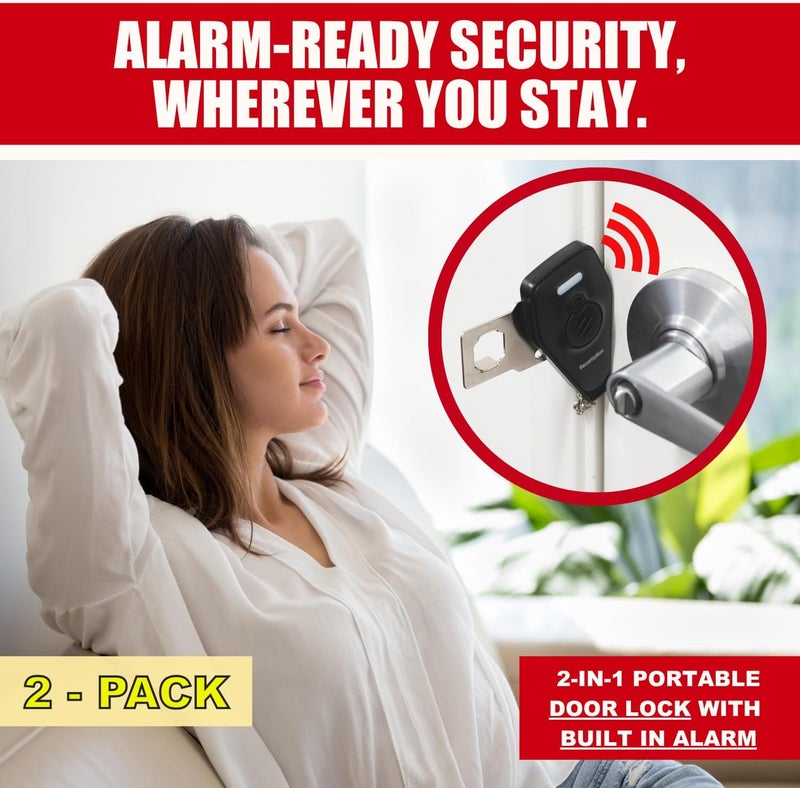 Security Man Portable Door Lock with Alarm (2 Pack) | Hotel Door Locks for Travelers Security | Loud 130dB Door Security Device for Hotel Room, Apartment Home, & Travel Safety Inside - Image 2