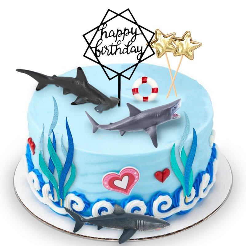 MEMOVAN Shark Cake Toppers 9pcs Sharks Birthday Cake Cupcake Topper Mini Sharks Toy Figurines Ocean Animal Cake Decoration for Under the Sea shark Underwater Theme Birthday Baby Shower Party Supplies - Image 3