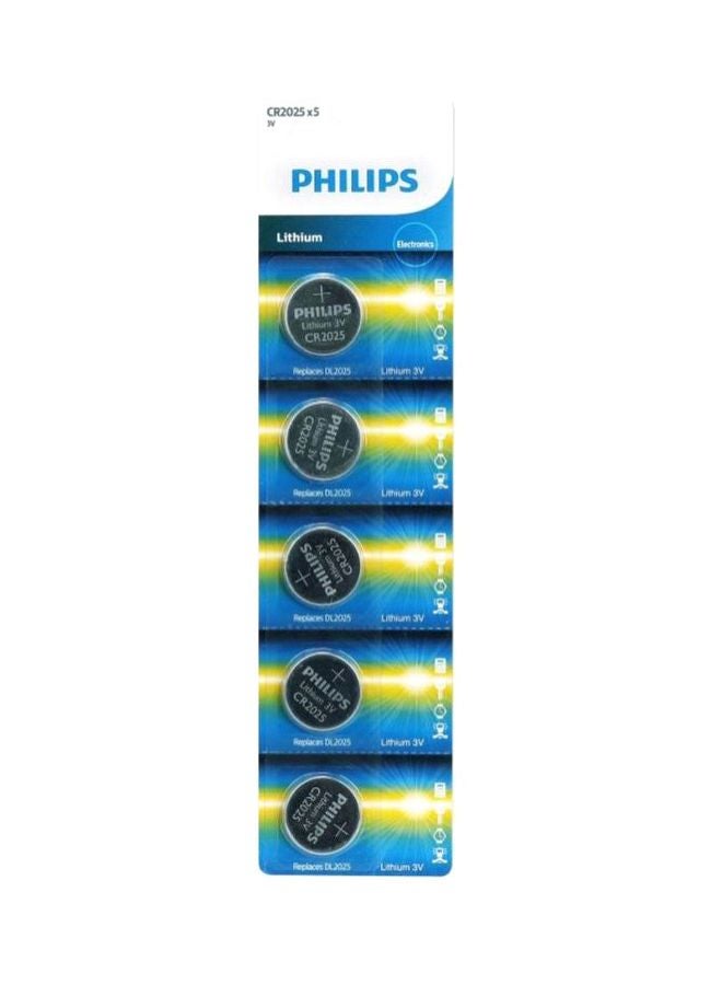 5-Piece Minicells CR2025 Lithium Batteries Silver