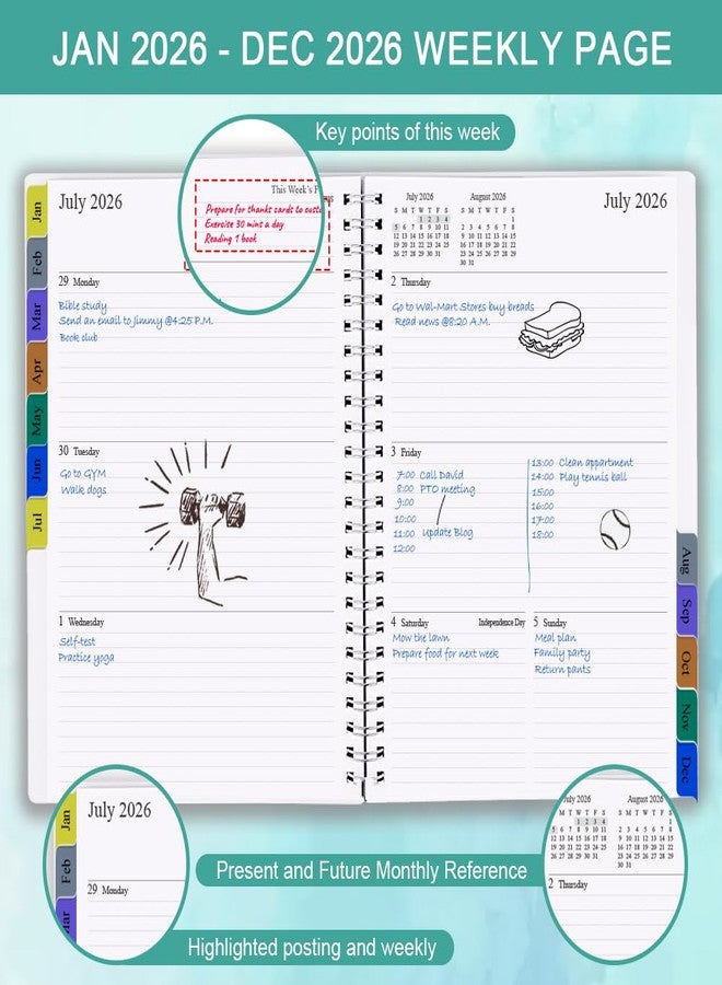 Getvow 2026 Weekly & Monthly Planner - January 2026 to December 2026, 2026 Planner & Organizer Notebook to Track Goals, Medium 6.5" x 8.5", Teal - Image 3