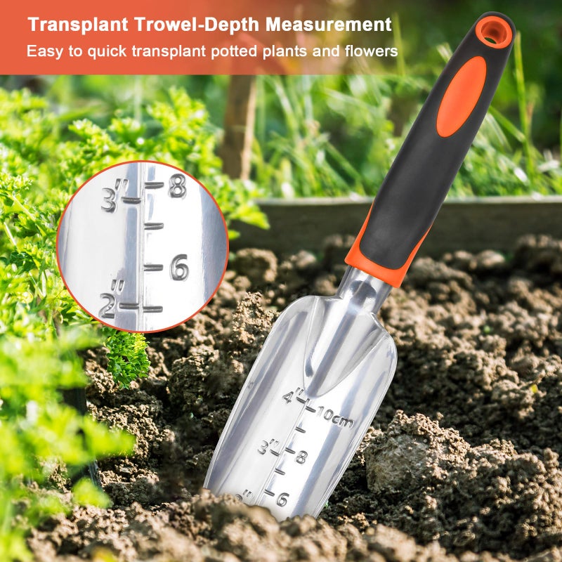 MECHEER Garden Tools Set, 3 Pack Heavy Duty Gardening Tools Set Include Garden Shovel, Transplant Trowel and Hand Rake with Ergonomic Handle, Aluminum Alloy Lawn for Planting, Orange - Image 5