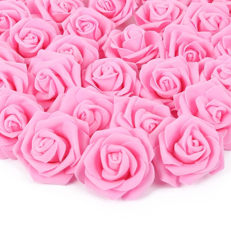 INSUNSIX Artificial Rose Flower Heads 100pcs Pink Foam Roses Bulk Artificial Flower for DIY Wedding Bouquets Centerpieces Arrangements Party Baby Shower Home Decor Stemless Pink