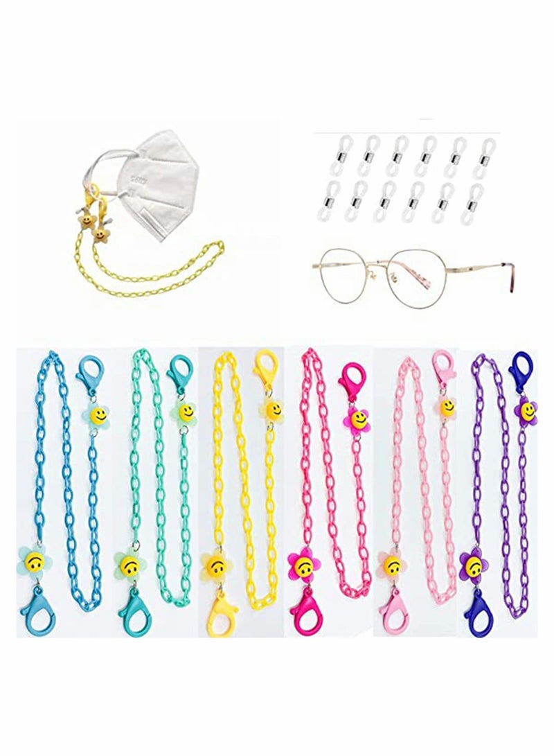 Mask Lanyard for Kids 6PCS Eyewear Eyeglass Lanyard Repeatable Portable Beautiful and Durable Cute Smile Cartoon Mask Holder Chain For Kids or Women Made of Acrylic Pack of 6 Colors - Image 2