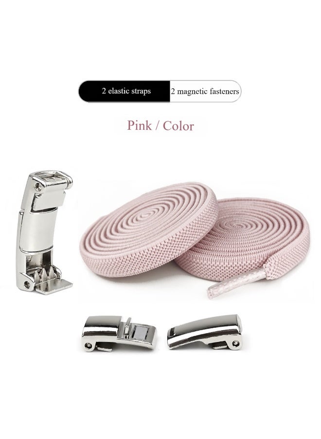 BABONA 1 Pairs of Easy-Tie Shoelaces with Interlocking Buckles, Adjustable Flat Shoe Athletic Laces, Lazy Lock Elastic No-Tie Shoelaces, Suitable for All Shoe Types for Men and Women (Pink) - Image 1