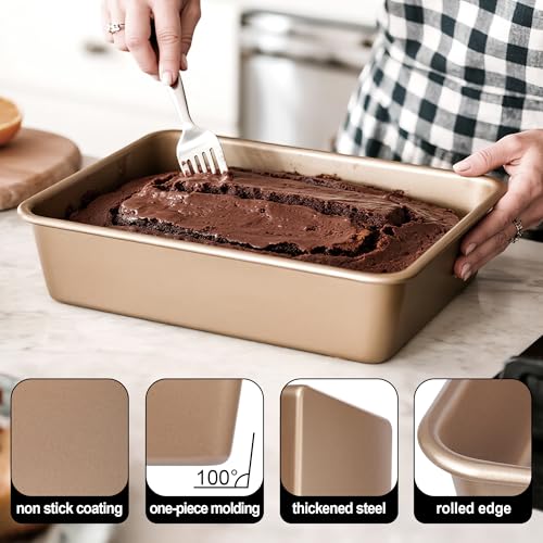 AWTBDP Baking Pan Set of 2, 12.5’’ X 10’’ X 2.4’’ Nonstick Sheet Cake Pan for Christmas Thanksgiving, Durable Cookie Sheets for Baking Lasagna Deep-Dish Pizza Brownies Casseroles, Rose Gold & Easy to Clean - Image 3