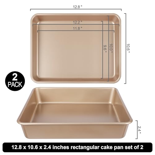 AWTBDP Baking Pan Set of 2, 12.5’’ X 10’’ X 2.4’’ Nonstick Sheet Cake Pan for Christmas Thanksgiving, Durable Cookie Sheets for Baking Lasagna Deep-Dish Pizza Brownies Casseroles, Rose Gold & Easy to Clean - Image 2