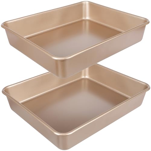 AWTBDP Baking Pan Set of 2, 12.5’’ X 10’’ X 2.4’’ Nonstick Sheet Cake Pan for Christmas Thanksgiving, Durable Cookie Sheets for Baking Lasagna Deep-Dish Pizza Brownies Casseroles, Rose Gold & Easy to Clean - Image 1