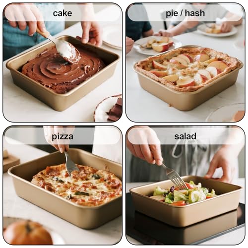 AWTBDP Baking Pan Set of 2, 12.5’’ X 10’’ X 2.4’’ Nonstick Sheet Cake Pan for Christmas Thanksgiving, Durable Cookie Sheets for Baking Lasagna Deep-Dish Pizza Brownies Casseroles, Rose Gold & Easy to Clean - Image 4