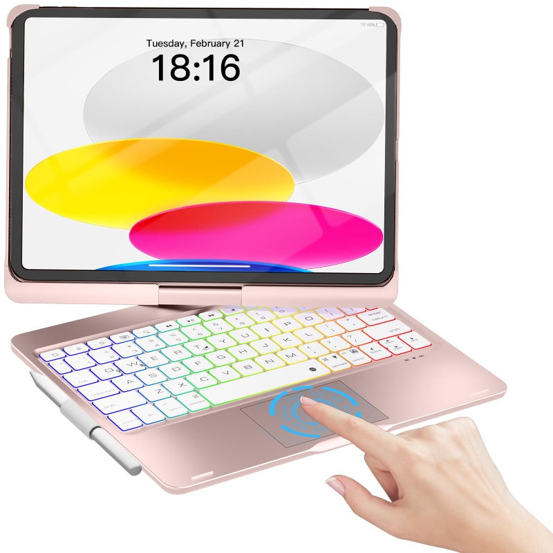 NOKBABO for iPad 10th 11th A16 Generation Case with Keyboard iPad Air 11 inch case M4M3M2 Keyboard for iPad Pro 11 4th3rd2nd1st iPad Air 54 Trackpad 360 Swivel BacklitBright Pink - Image 2