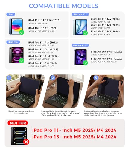 NOKBABO for iPad 10th 11th A16 Generation Case with Keyboard iPad Air 11 inch case M4M3M2 Keyboard for iPad Pro 11 4th3rd2nd1st iPad Air 54 Trackpad 360 Swivel BacklitBright Pink - Image 3