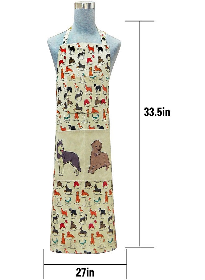 RED LMLDETA Adjustable Neck Strap Bib Apron 3 Pockets Extra Long Ties 100% Cotton Dog Printing Kitchen Men Women Chef Waiters Cooking Baking Barbecue BBQ Crafting Garden Christmas Gift (Dog flower) - Image 2
