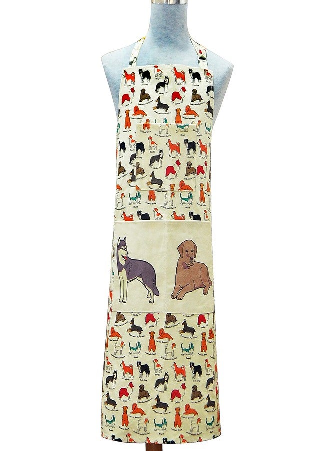 RED LMLDETA Adjustable Neck Strap Bib Apron 3 Pockets Extra Long Ties 100% Cotton Dog Printing Kitchen Men Women Chef Waiters Cooking Baking Barbecue BBQ Crafting Garden Christmas Gift (Dog flower) - Image 1