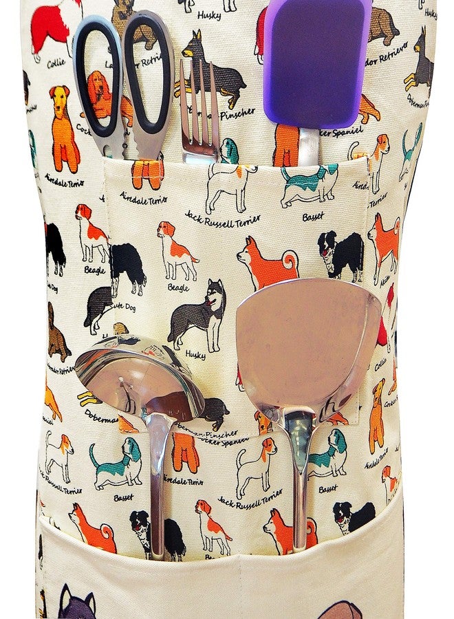 RED LMLDETA Adjustable Neck Strap Bib Apron 3 Pockets Extra Long Ties 100% Cotton Dog Printing Kitchen Men Women Chef Waiters Cooking Baking Barbecue BBQ Crafting Garden Christmas Gift (Dog flower) - Image 4