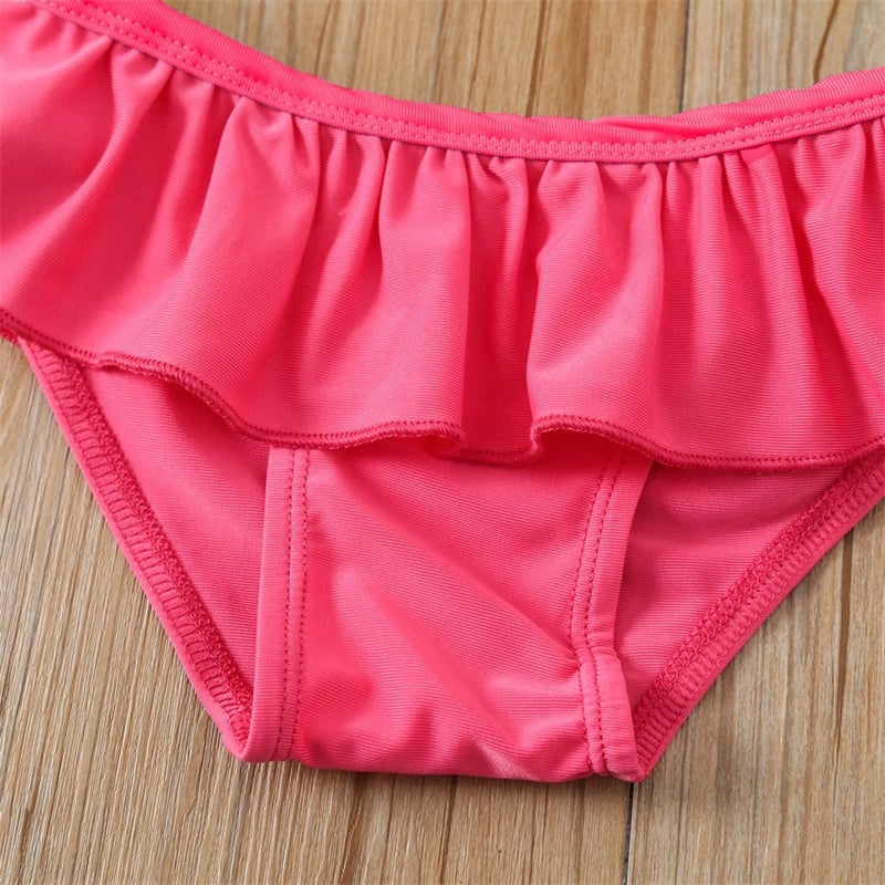 Yccutest Infant Baby Girl Flower Swimsuit 3Pcs Halter Triangle Tops Ruffle Bottoms Sun Hat Bikini Set Bathing Suit Swimwear (Pink,6-12 Months) - Image 4