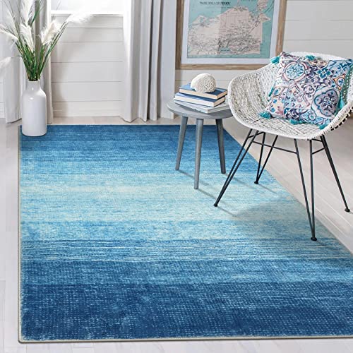 Wonnitar Ombre Blue Area Rug 3x5, Washable Modern Entry Rugs Soft Contemporary Rug for Boys Bedroom, Non-Slip Stain Resistant Bathroom Throw Carpet for Kitchen Dorm (Blue, 3'x5') - Image 1