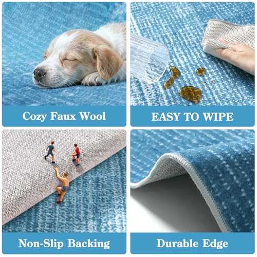 Wonnitar Ombre Blue Area Rug 3x5, Washable Modern Entry Rugs Soft Contemporary Rug for Boys Bedroom, Non-Slip Stain Resistant Bathroom Throw Carpet for Kitchen Dorm (Blue, 3'x5') - Image 4