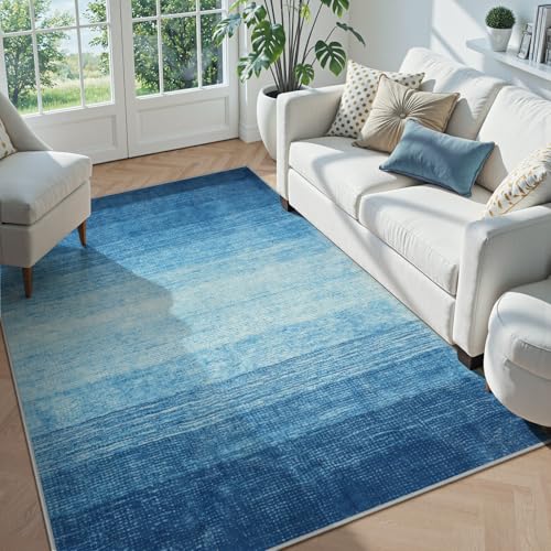 Wonnitar Ombre Blue Area Rug 3x5, Washable Modern Entry Rugs Soft Contemporary Rug for Boys Bedroom, Non-Slip Stain Resistant Bathroom Throw Carpet for Kitchen Dorm (Blue, 3'x5') - Image 3