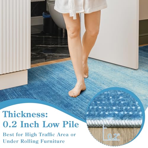 Wonnitar Ombre Blue Area Rug 3x5, Washable Modern Entry Rugs Soft Contemporary Rug for Boys Bedroom, Non-Slip Stain Resistant Bathroom Throw Carpet for Kitchen Dorm (Blue, 3'x5') - Image 5