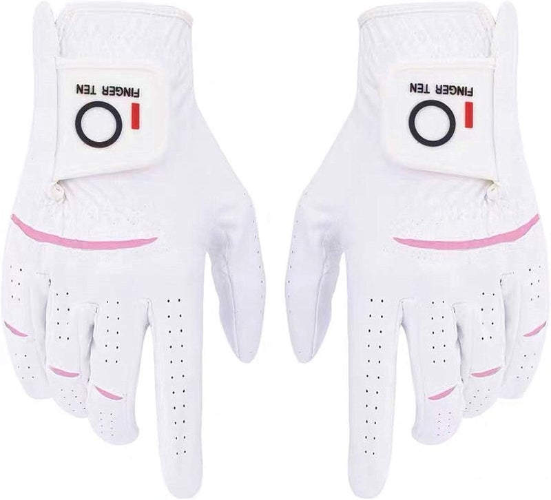 FINGER TEN Womens Ladies Golf Rain Gloves Pair Both Hand or 2 Pack Left Right Hand, Wet Hot Cool Grip, Fit Small Medium Large XL (White, X-Small, Ambidextrous) - Image 1