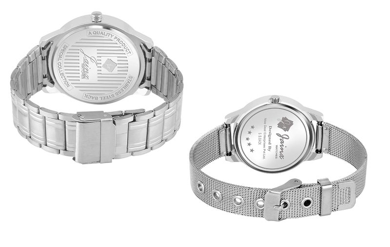 jainx Day Date Blue Dial Steel Chain Gift Set Analog Wrist Watch for Couple - JC479 - Image 3