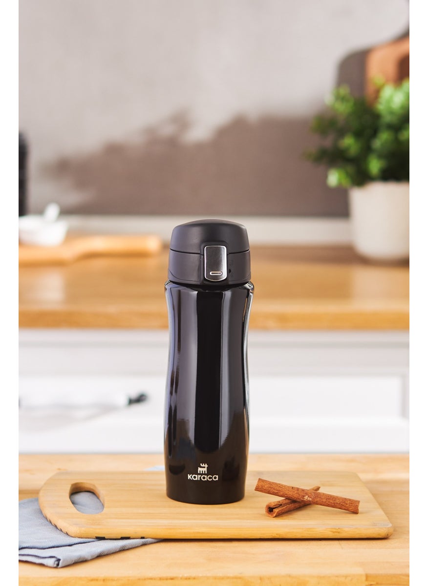 Karaca Jupiter Stainless Steel Thermos with Security Lock Leakproof Lid 395 ml Black  - Image 1