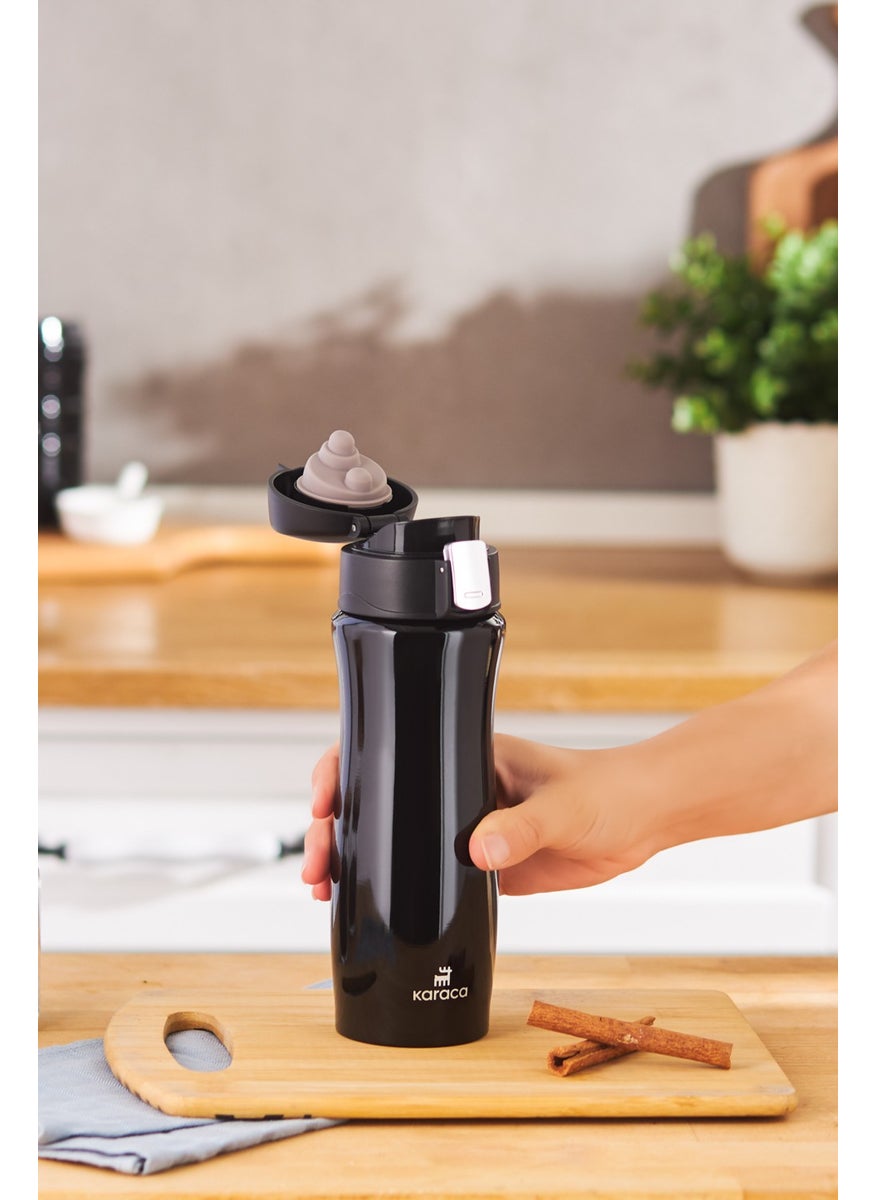 Karaca Jupiter Stainless Steel Thermos with Security Lock Leakproof Lid 395 ml Black  - Image 3