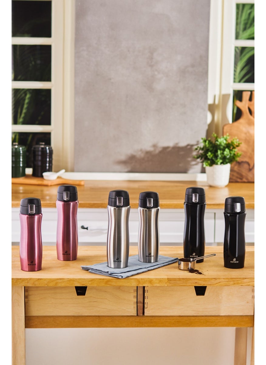 Karaca Jupiter Stainless Steel Thermos with Security Lock Leakproof Lid 395 ml Black  - Image 2