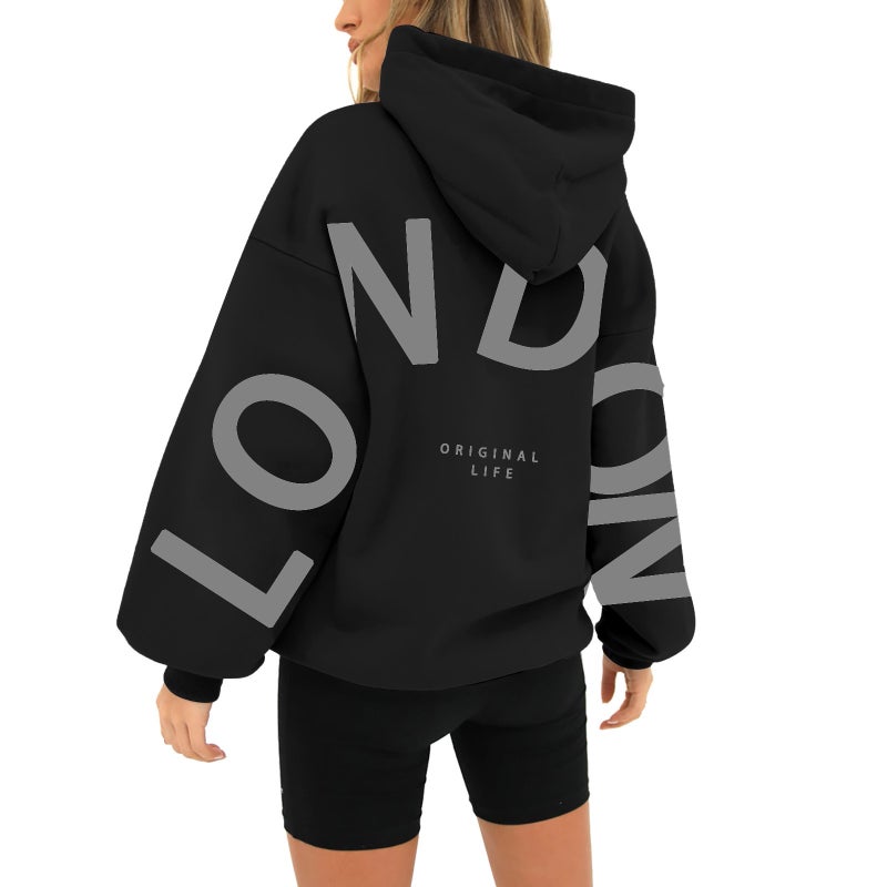 2024 and Trend plus size Letter Printed Hoodie Casual Loose Sweater Tide - Image 3