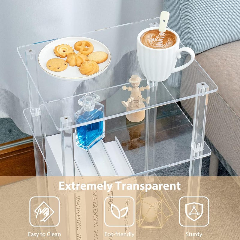 Eglaf طاولة جانبية أكريليك شفافة إجلاف - 13.4 بوصة طول × 11.5 بوصة عرض × 22.9 بوصة ارتفاع - طاولة نهائية صغيرة طاولة بثلاثة مستويات منضدة سرير لمساحات صغيرة في غرفة المعيشة، غرفة النوم، أرجل طاولة مربعة - Image 5