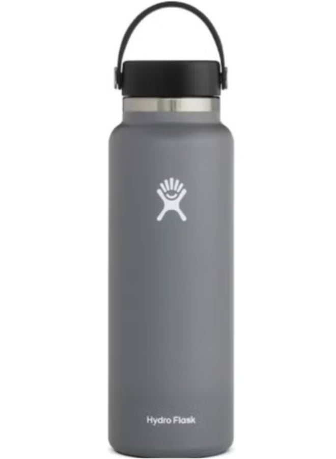 Hydro Flask Insulated Wide Mouth Stainless Steel Water Bottle 1182ml with Leakproof Flex Cap – Hot & Cold Thermos Flask , Gray - Image 1