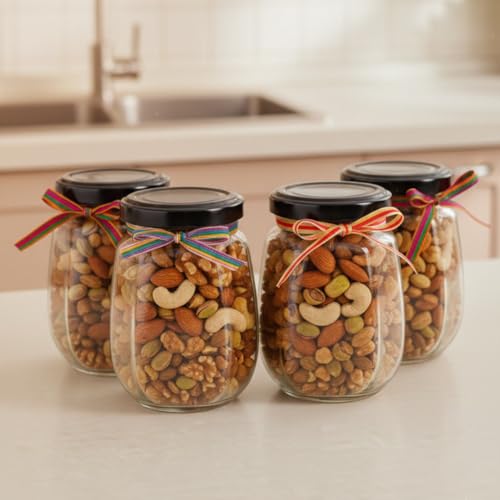 CROCO JAR Crown Shape Glass Jars with Black Lids|Premium Airtight Storage Containers for Kitchen, Spices, Pickles, Dry Fruits, Snacks & Pantry Organization|Transparent Glass Jars 250ml|Black Set of 6 - Image 5