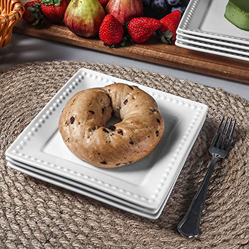 Wareland Embossed Ceramic Appetizer & Dessert Plates - Set of 6, 6 inch White Square Dinner Plates for Snack & Restaurant, Dishwasher & Microwave Safe - Image 5