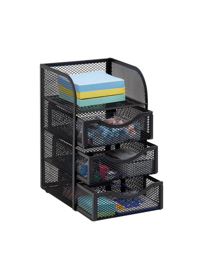 Mind Reader Mini Desk Supplies Office Supplies Organizer, 3 Drawers, 1 Top Shelf, Black  - Image 1