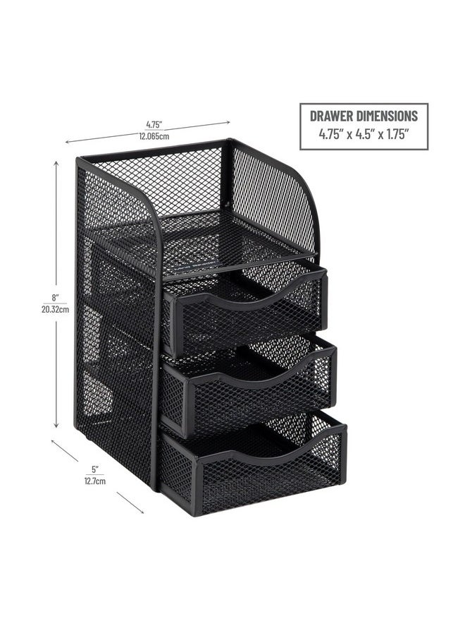 Mind Reader Mini Desk Supplies Office Supplies Organizer, 3 Drawers, 1 Top Shelf, Black  - Image 3
