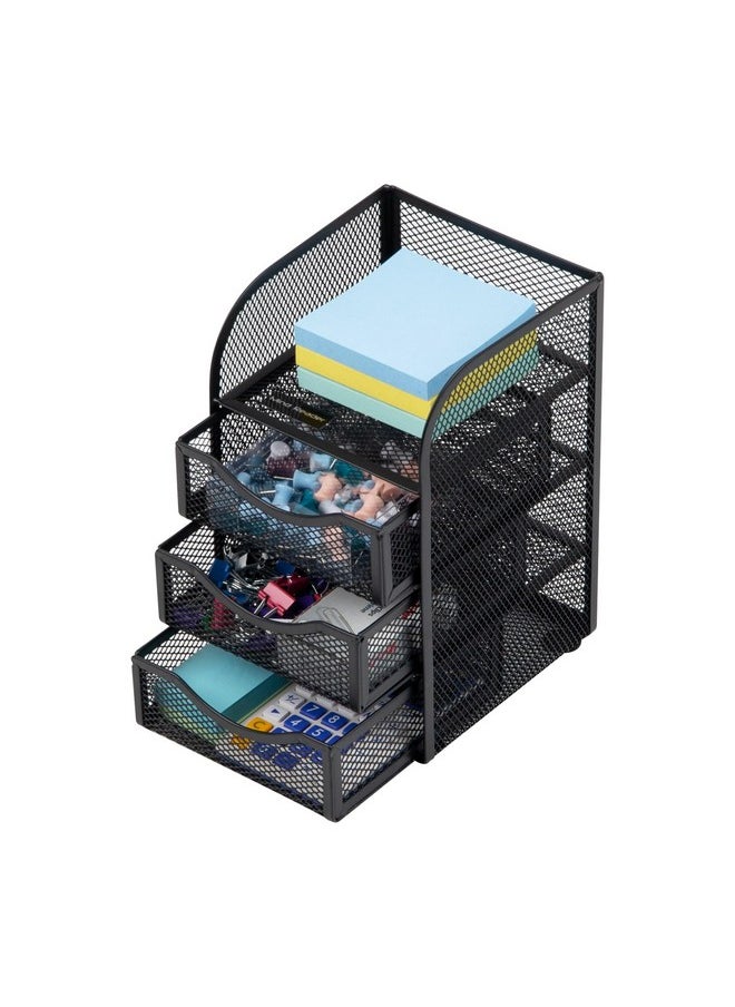 Mind Reader Mini Desk Supplies Office Supplies Organizer, 3 Drawers, 1 Top Shelf, Black  - Image 4