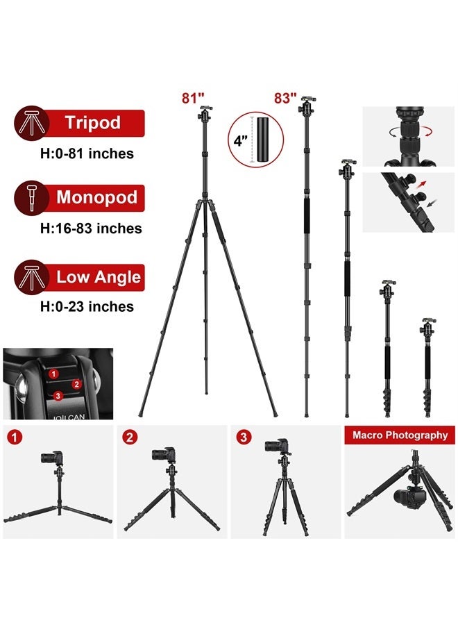 JOILCAN Tripod for Camera, 81" Camera Tripod Stand, 83 inches DSLR Tripods & Monopods, Heavy Duty Travel Tripod for Binoculars Laser Level Spotting Scope Telescope, Professional Complete Tripod Units - Image 2