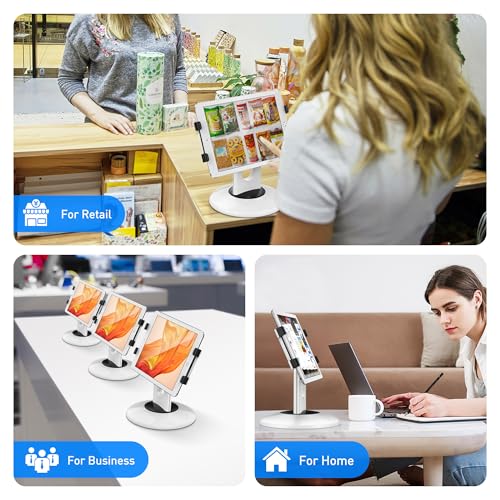 AboveTEK Retail Kiosk iPad Stand 360 Rotating Commercial POS Tablet Stand Fits 613 Screens iPad mini ProBusiness Swivel Tablet Holder for Store Office Reception Kitchen Desktop White - Image 3